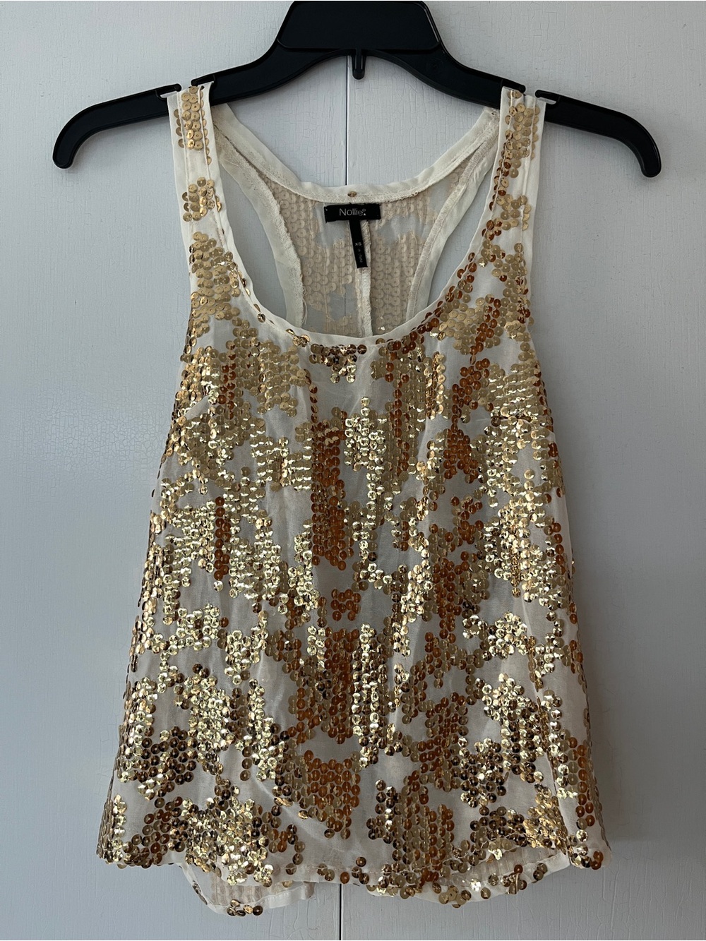 Nollie White Tank Top with Gold Sequins